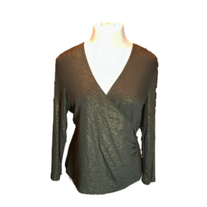 JONES NEW YORK COLLECTION Brown w/ Gold Glittery Tone Sexy Wrap Top Size M